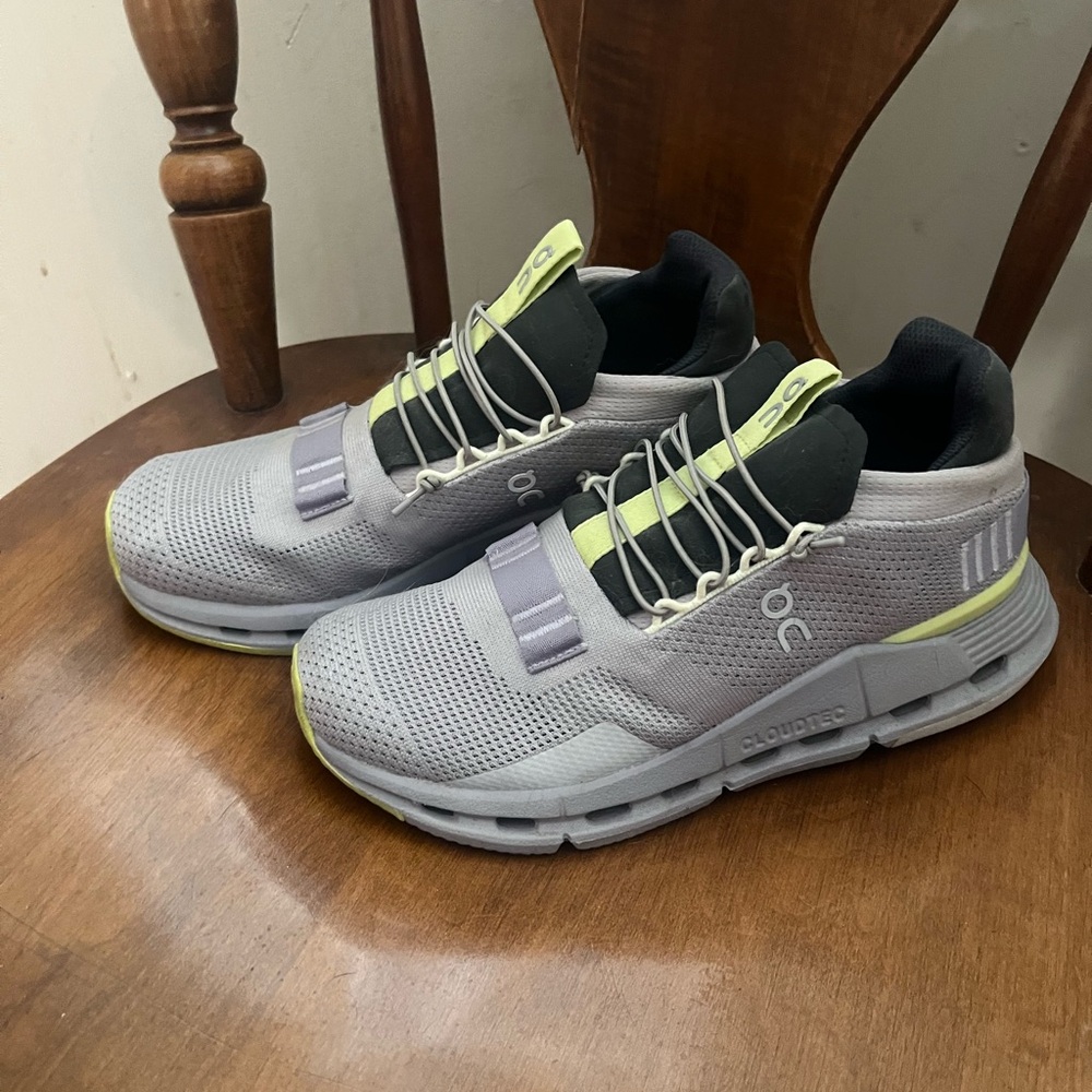 On CloudNova Running Gray and Neon Green Sneakers